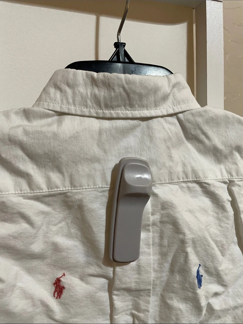 Ralph Lauren White Button-Down Polo Logo Shirt with Multicolor Embroidery